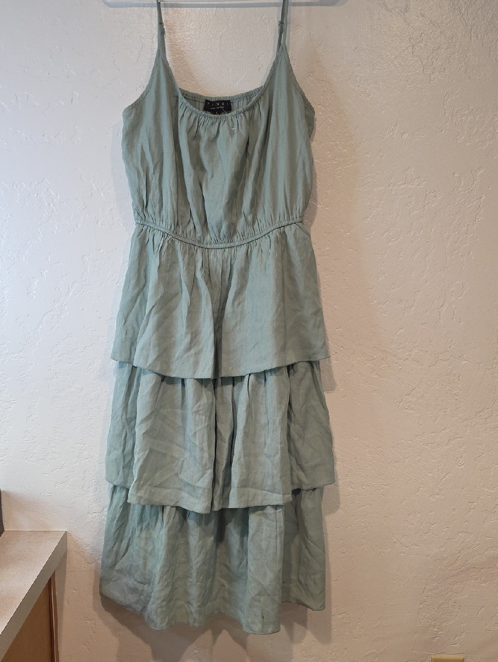 Trixxi Light Green Tiered Spaghetti-Strap Dress